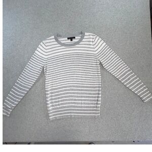 Banana Republic Sweater Womens Small Gray White Striped Excellent Crewneck Knit